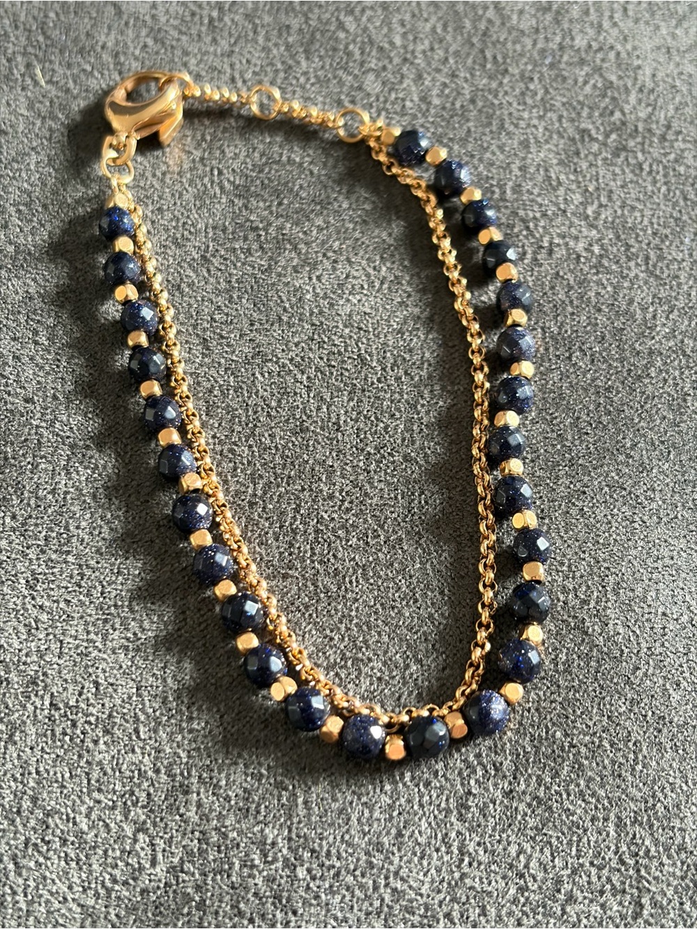 Fossil Black Goldstone Double Strand Beaded Bracelet